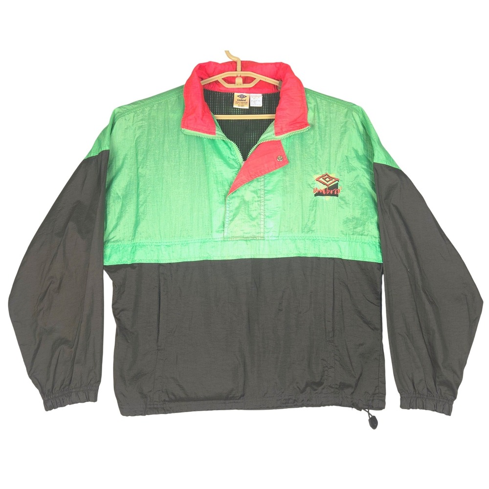 Vintage Umbro‎ Pullover Windbreaker Jacket Green Black Retro 90s Medium